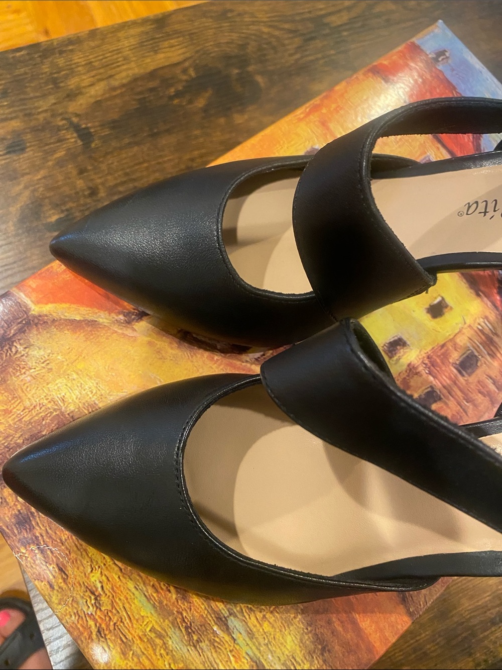 Bella Vita Black Pointed Slingback Pumps with Single Strap - Picture 6 of 9